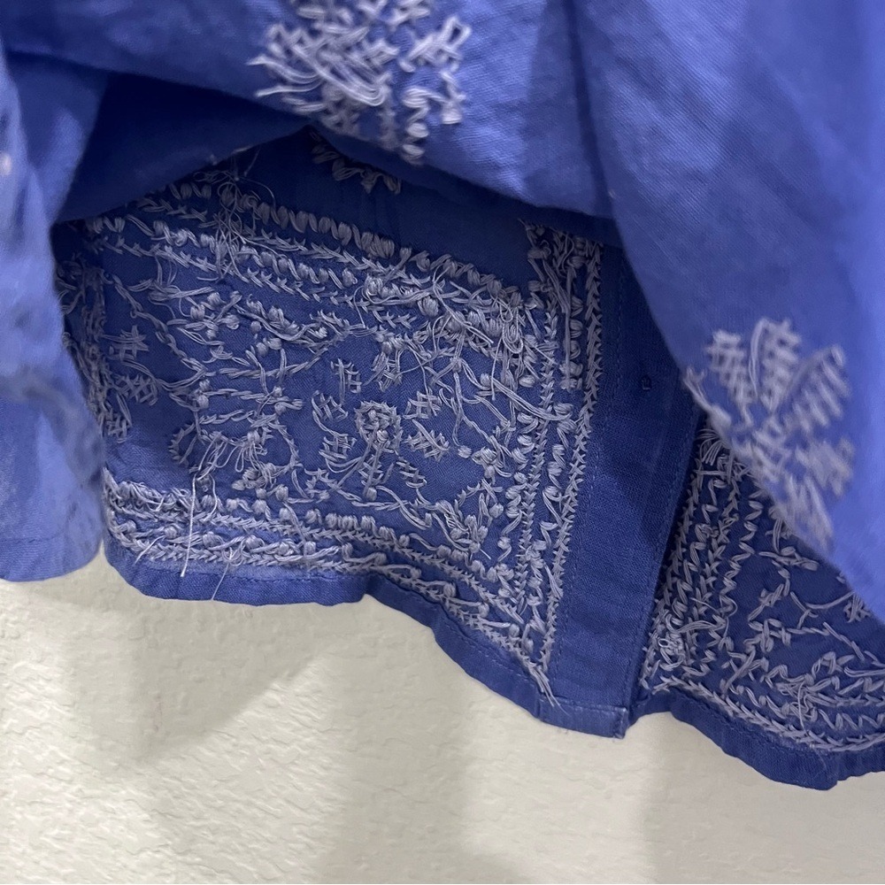 Soft Surroundings Lightweight Blue Cotton Embroidered Button-Up Shirt M - Picture 7 of 8